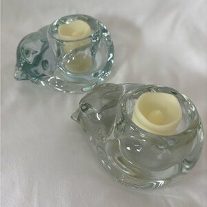 Vintage Glass Sleeping Cat Candle Holder Set